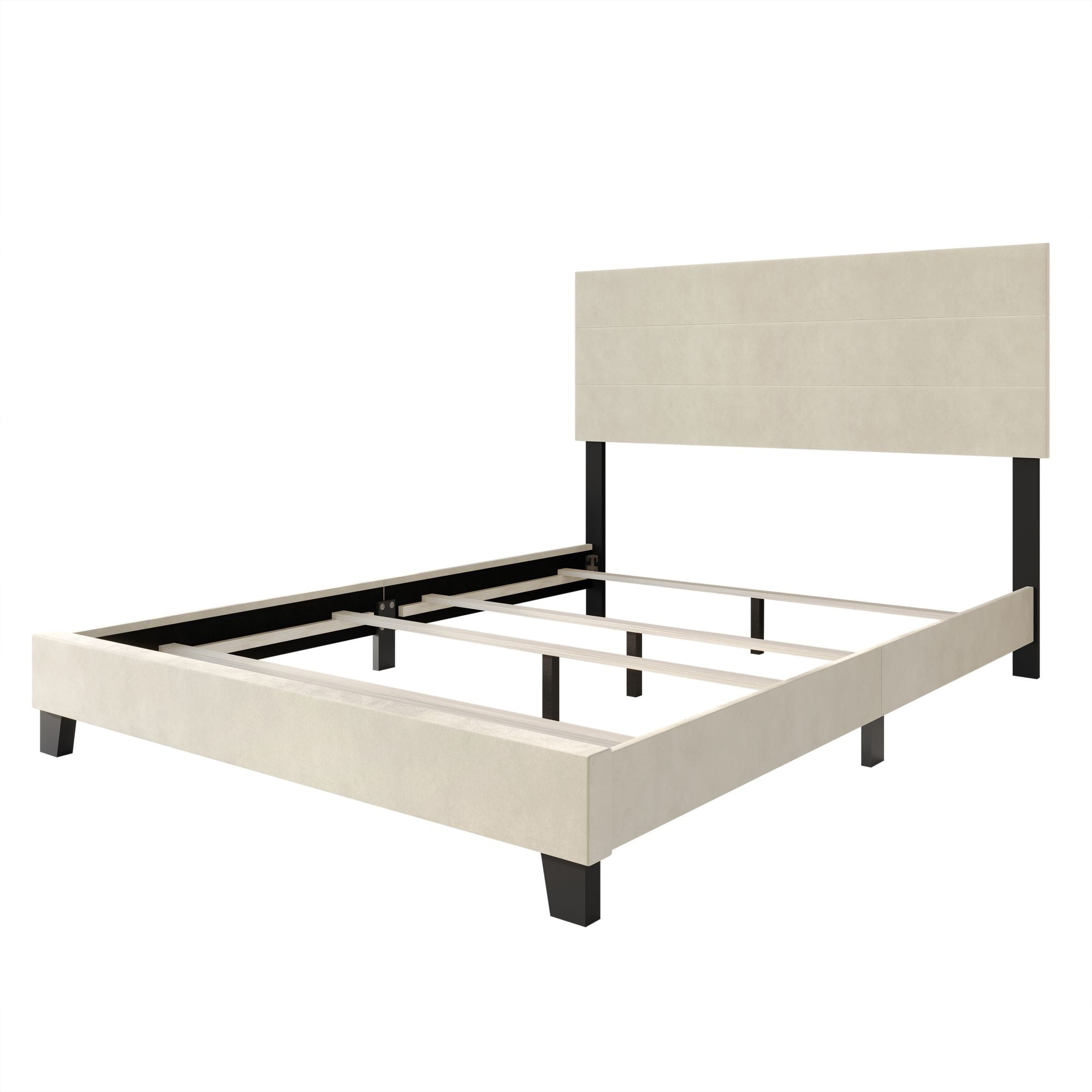 Home Design Vallejo Full Velvet Upholstered Panel Bed Frame For Adult, Box Spring Required, Beige