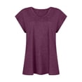 thumbnail image 4 of Femmes Tops Mode Solide Couleur Cap Manches V Cou Décontracté en Vrac Manches Courtes T-Shirt Top Armée Vert L, 4 of 5