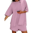 thumbnail image 5 of YATELLE Womens Shorts Sets 2 Piece Outfits Summer 2025 Half Sleeve Crew Neck Cotton Lounge Sets Matching Clothing, 5 of 6