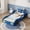 Blue + MDF, variant on Wooden Race Car Bed Twin Size, Car-Shaped Platform Bed with Wheels & Safety Rails