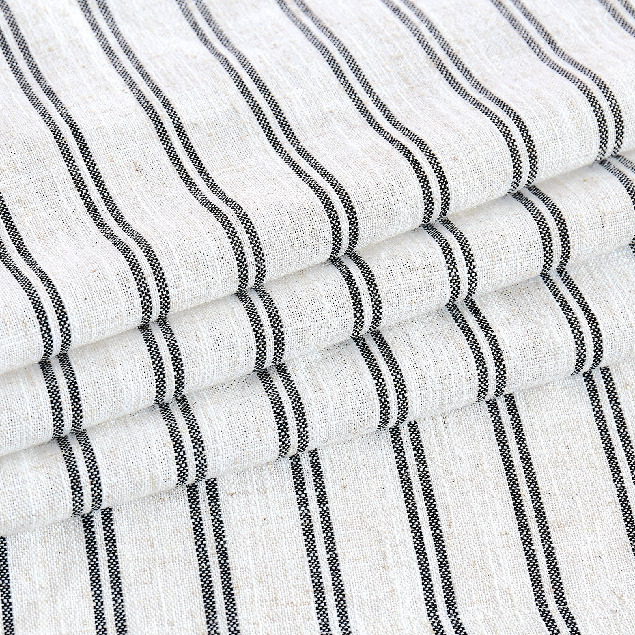 AZZCIA Black Striped Linen Semi Sheer Grommet Curtain Panels, 2 Panels, 40"W x 95"L