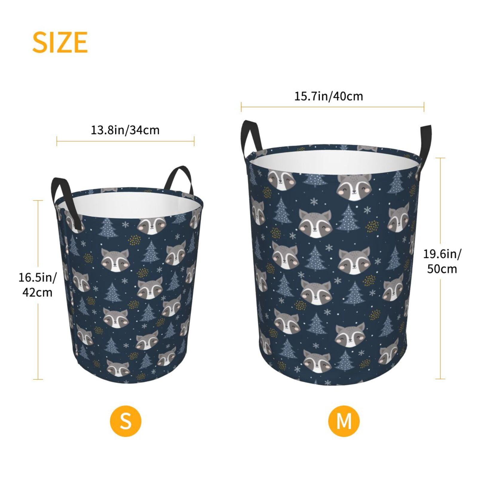 Large Laundry Basket with Handles - Cute Christmas Tree Raccoon Kids Baby Dirty Clothes Laundry Hamper for Bedroom Aesthetic