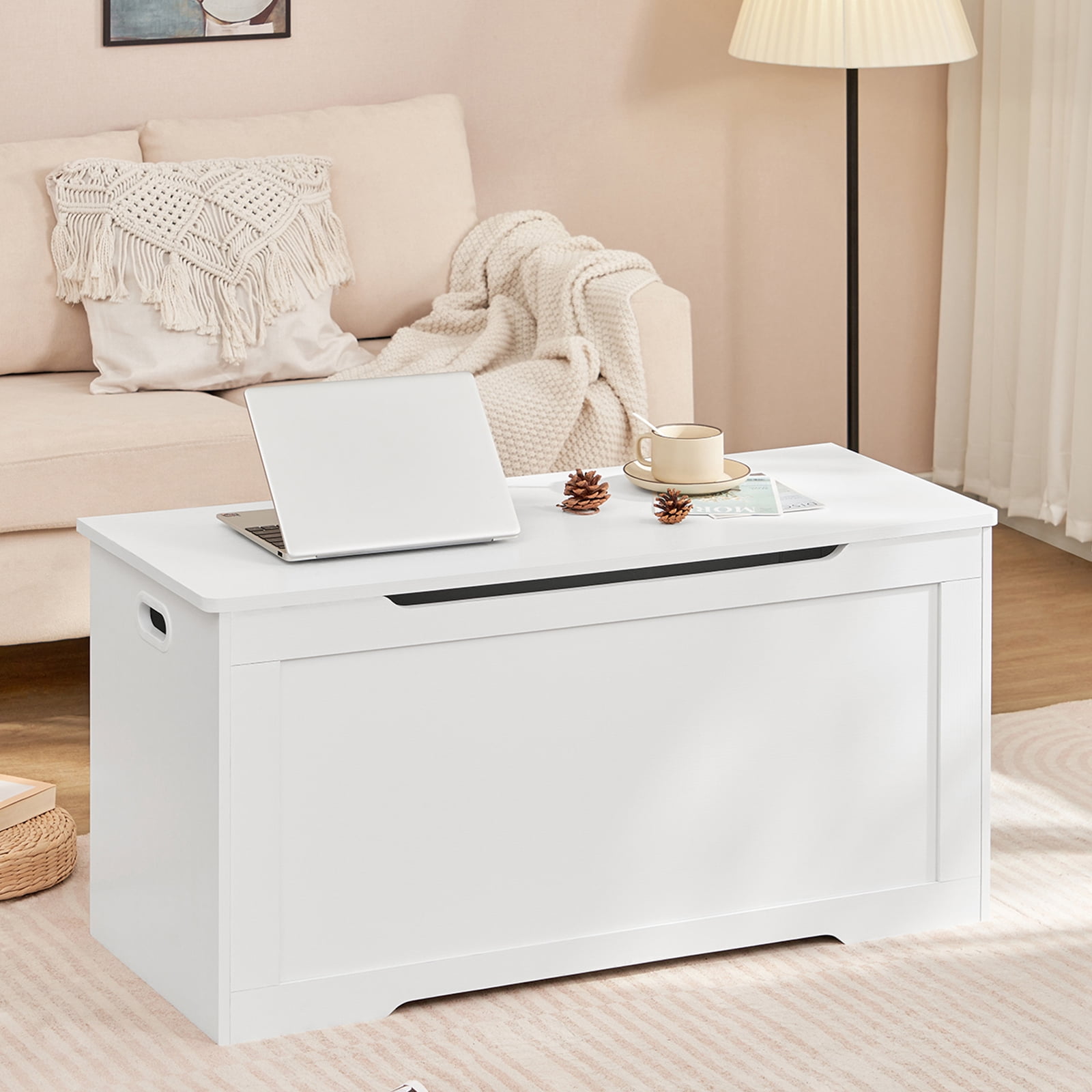 39.4” Storage Chest, Toy Chest, Toy Box with 2 Safety Hinges, Lift Top Wooden Storage Chest, Storage Bench, Supports 220 lb, for Living Room, Bedroom, Entryway, White