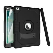 Dteck iPad 6th Generation Case with PET Screen Protector, Kids Case For iPad 5th Gen with Pencil Holder, Heavy Duty Rugged Dropproof Shockproof Case Kickstand Protective Cover, Black