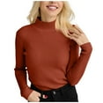 thumbnail image 2 of Women's Mock Turtleneck Long Sleeve Ribbed Knit Fitted Sweater, Soft Thermal Undershirt Tee Ginger ONE SIZE, 2 of 9