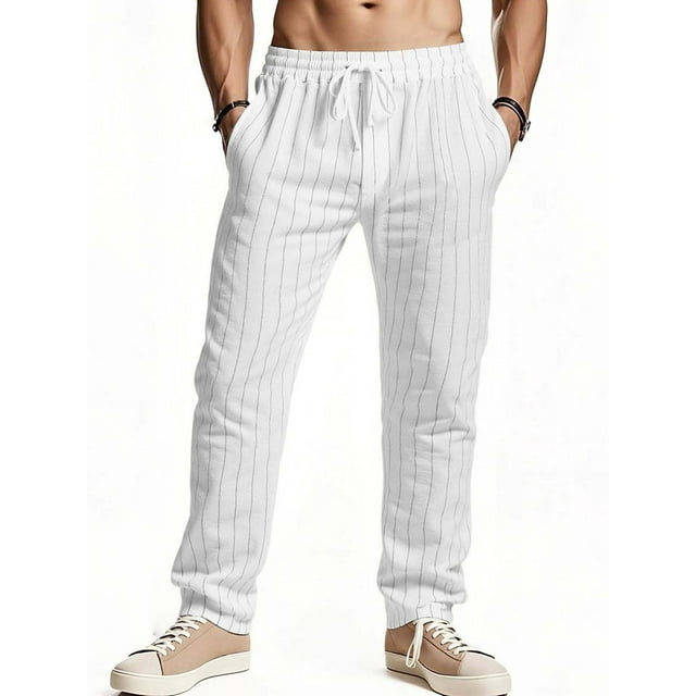 Pantalones largos de rayón para hombre, informales, a la moda, transpirables, con cordón ajustable, cintura ajustada, para ejercicio