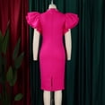 thumbnail image 5 of AURA Women’s Beaded Bodycon Midi Dress Ruffle Short Sleeves Half High Neck Zipper Solid Color S-5XL, 5 of 7