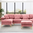 thumbnail image 5 of Rophefx 114" Modular Sectional Sofa,Velvet U Shaped Sectional Sofa Couch with Chaise Lounge,Ottoman &Gold Legs 4 Deep Seater Sofa for Living Room Bedroom Apartment,Pink, 5 of 10