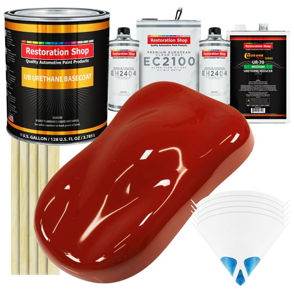 Restoration Shop - Candy Apple Red Urethane Basecoat with European Clearcoat Auto Paint - Complete Gallon Paint Color Kit - Automotive Refinish Coating