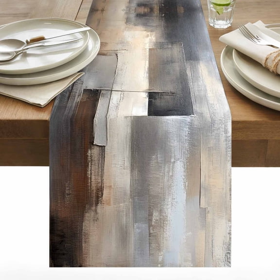 Abstract Style Table Runner 13x48 inch Vintage Brown Gray Beige Minimalist Art Cotton Linen Dining Table Runner Ideal for Dresser Kitchen Coffee Tables - Machine Washable