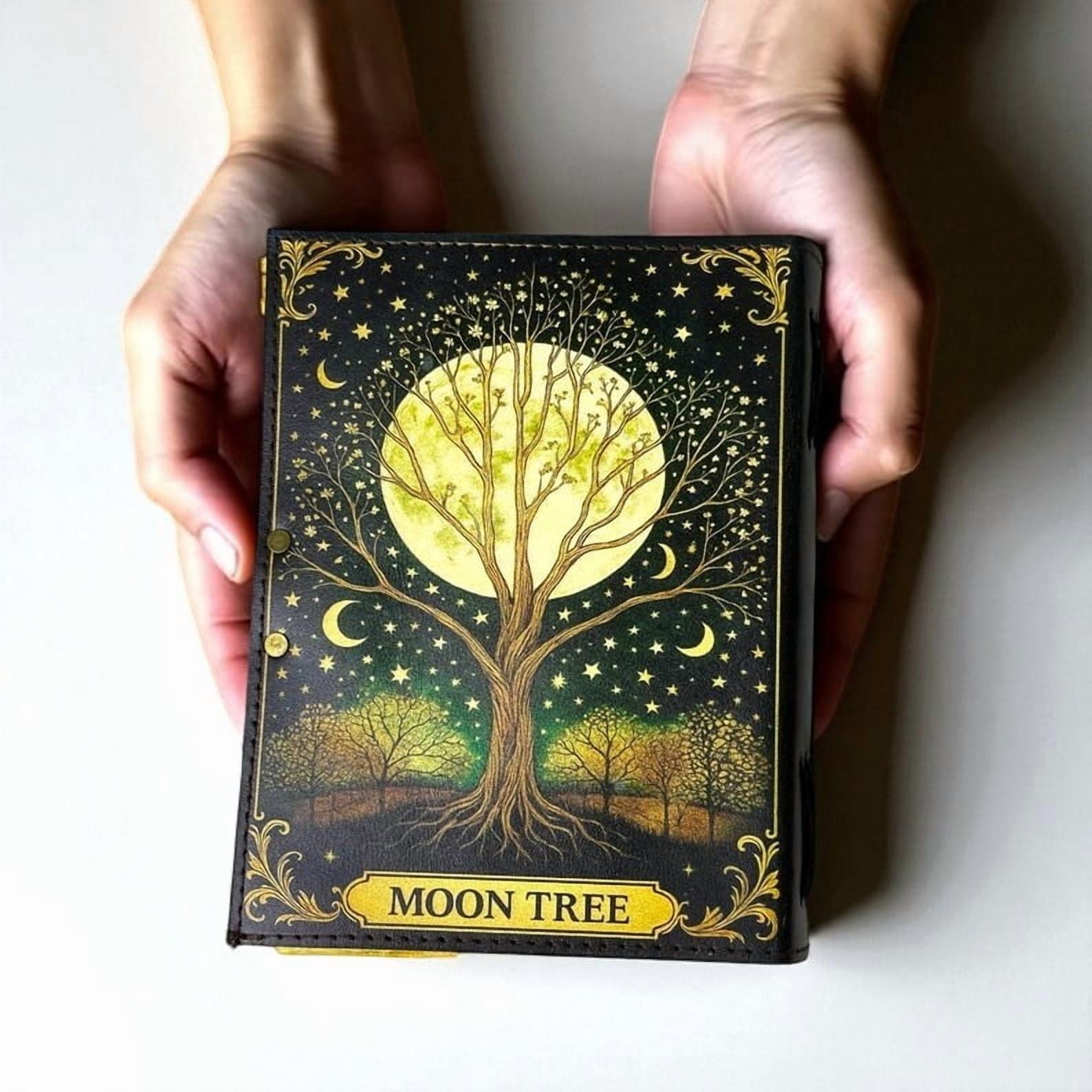 Personalized Moon Tree Leather Grimoire – Gothic Book of Shadows, 200 Pages Witchcraft Spellbook, Wiccan Pagan Magic Diary