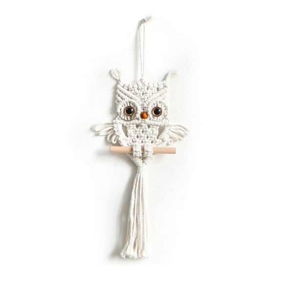 Owl Macrame Tapestry Woven Wall Hanging Pendant Ornament Woven Bohemian Tapestry Creamy White