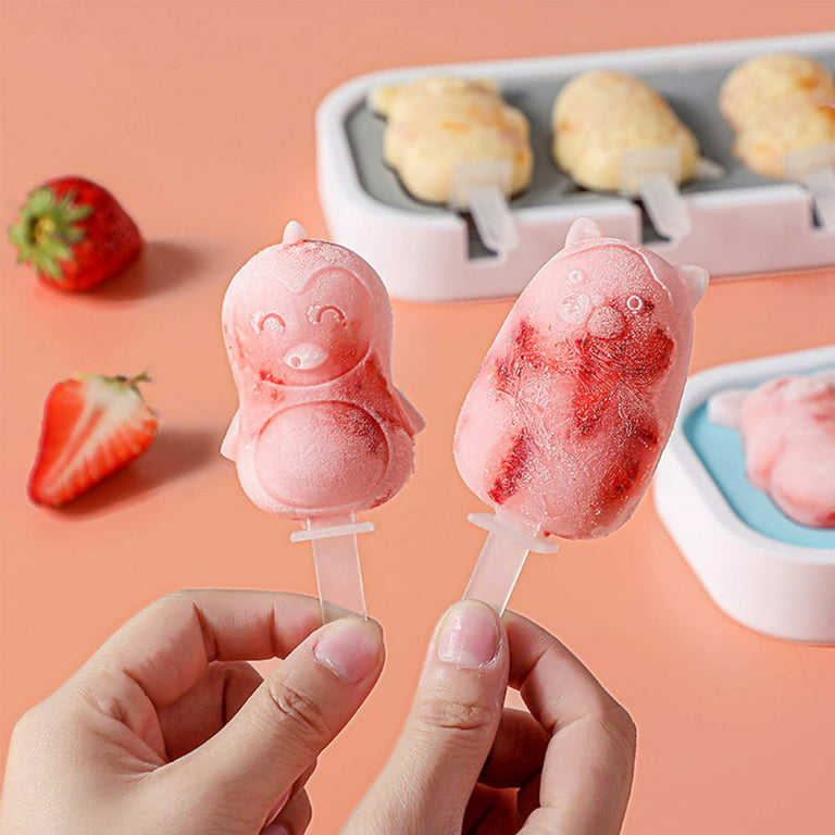 Popsicle Molds Silicone With Lid 2 Pack, Ice Cream Mold 3 Cavities Cute  Cartoon Ice Pop For Kids Diy Homemade Ice Bar Popsicle Maker Easy Release