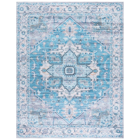 SAFAVIEH Martha Stewart Norbert Medallion Machine Washable Area Rug, Grey/Turquoise, 8' x 10'