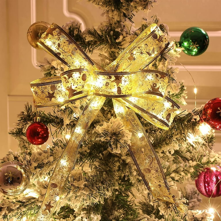 HESHENG Christmas Tree Ribbon String Lights Battery Fairy Lights Copper Wire Ribbon Bows Lights for Weddings Xmas Tree Holiday Party Decoration