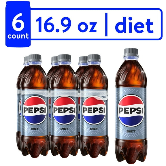 Diet Pepsi Cola Soda Pop, 16.9 fl oz, 6 Pack Bottles