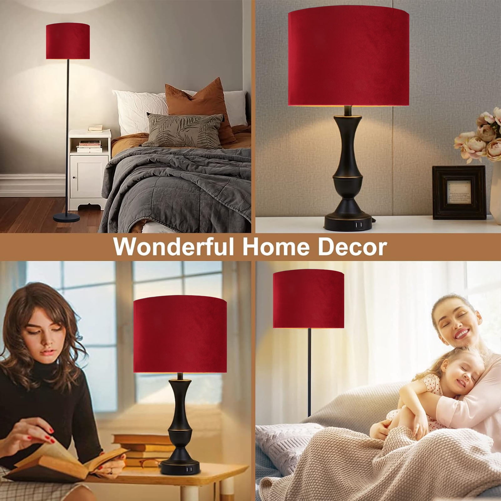 NFTIGB Oval Lamp Shade Cloth Lint Lampshade E27 E14 Universal Use Modern Lamp Cover for Table Floor Lamp 9.06 inches / 23 cm Lower Diameter Decor Burgundy