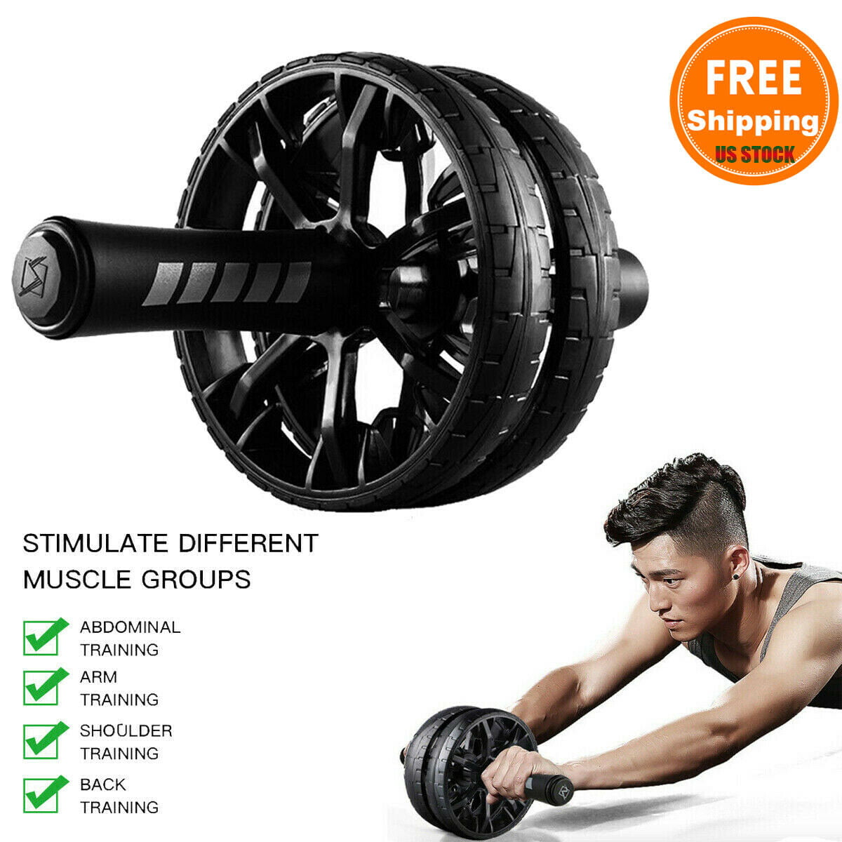 Ab Roller Wheel Abdominal Fitness Home Gym Exercise Workout Equipment Training 