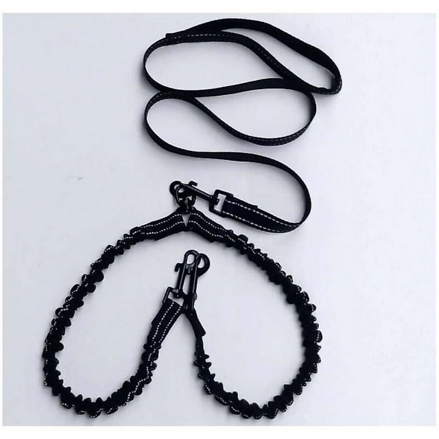 Double Dog or Pet Leash - Reflective Elastic Material - 360° Shock Absorption - Tangle Free - Walking/Training with Two Dogs - Poop Bag Included