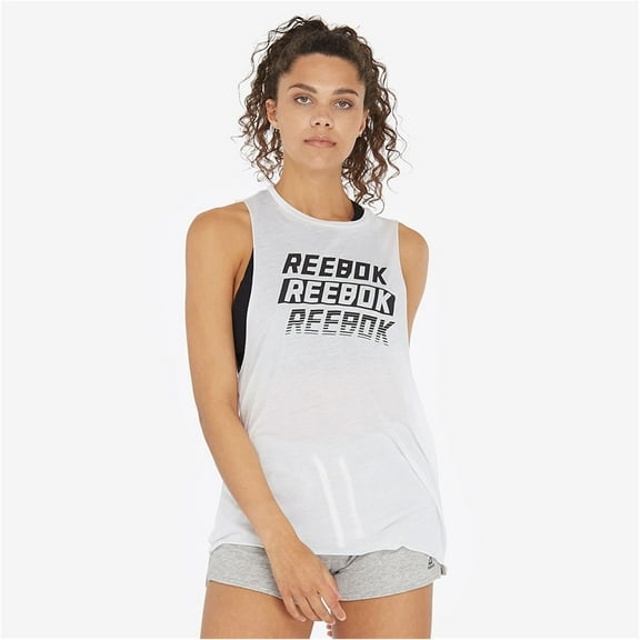 Reebok Womens Graphic Muscle Tank Top, White, Large