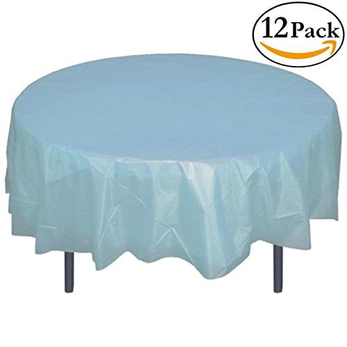 12 Pack Premium Plastic Tablecloth 84in, Round Table Plastic Cover
