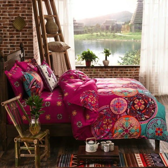 Bedding 3-Piece Set Geometric Pattern Bohemian Quilt Cover Pillow Case