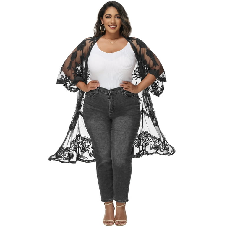 Plus size lace kimono cardigan sales