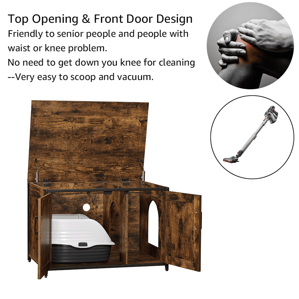 Unipaws Cat Litter Box Enclosure with Top Opening, Cat Washroom Storage Bench for Large Cat, High Jumbo Litter Box, Rustic