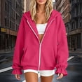 thumbnail image 2 of Womens Hooded Jackets, Zipper Long Sleeve Outerwear with Pockets & Ruffle Cuffs Design, Fall Winter Casual Wear | VerBelle,Hot Pink L, 2 of 7