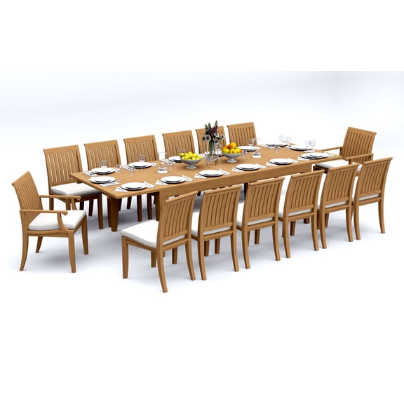 Grade-A Teak Dining Set: 14 Seater 15 Pc: And 14 Lagos Chairs (2 Arm & 12 Armless Chairs) Outdoor Patio WholesaleTeak #51LG2902
