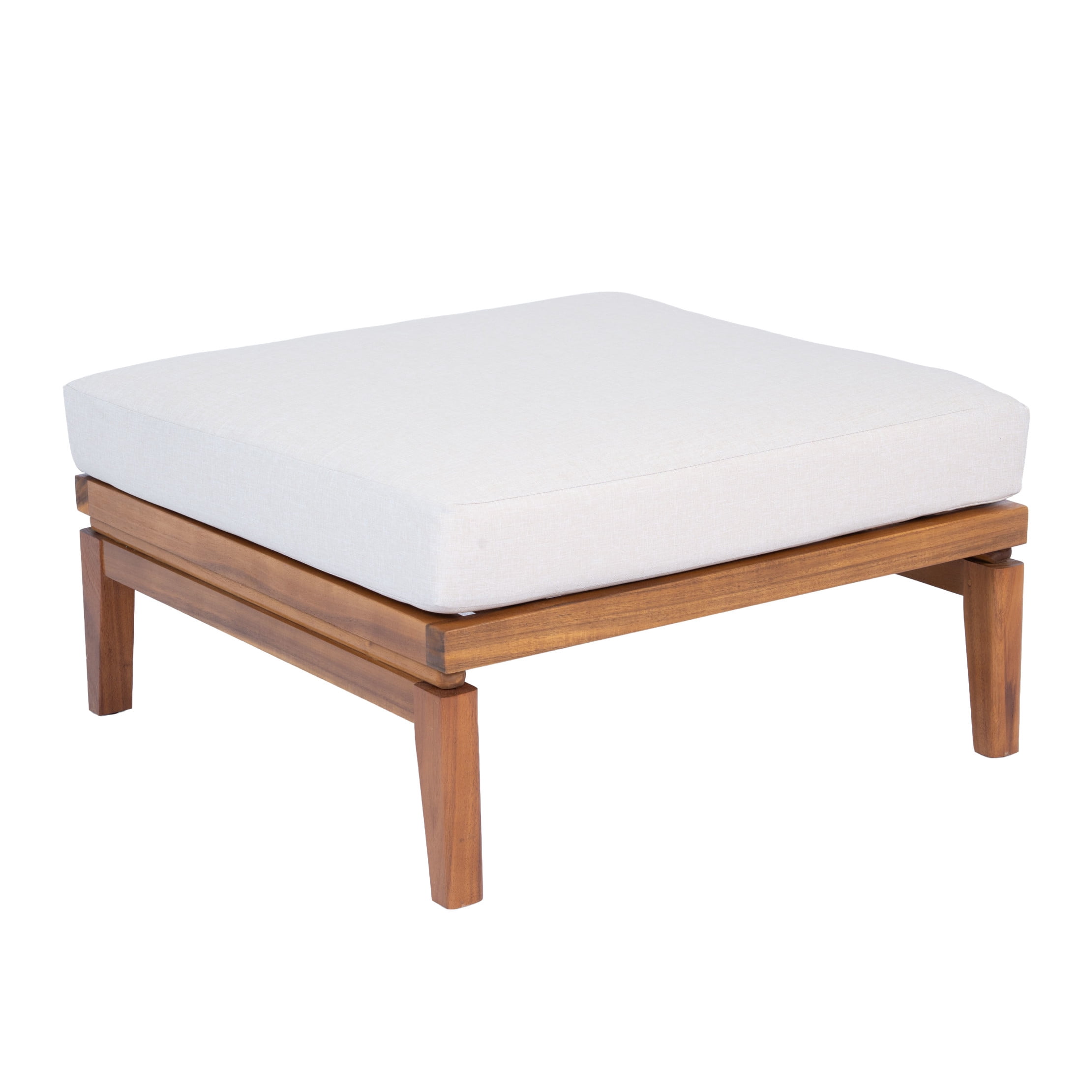 Christopher Knight Home 27.56" Acacia Wood Outdoor Ottoman with Water Repellent Cushion, Teak+Beige