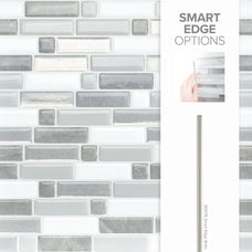 Smart Tiles Peel and Stick Backsplash, 5 Adhesive Tiles, Crescendo Grey/White, 9.72"x9.36"