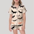 thumbnail image 2 of SJLDQY Halloween Satin Pajamas for Girls Button Down Short Sleeve Shirts Shorts 2 Piece Hallowmas Pj Sets Silk Sleepwear Soft Comfy Loungewear, 2 of 4