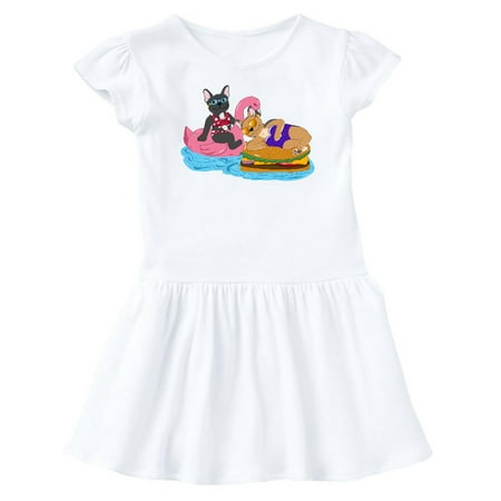 

Inktastic Cute French Bulldogs On Pool Floaties Gift Baby Girl Dress