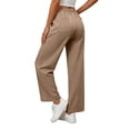 thumbnail image 4 of PiGOGI Women's Solid Color Straight Leg Pants with Pockets Drawstring Loose Casual Long Trousers Elastic Waist Comfy Daily Brown XL, 4 of 5