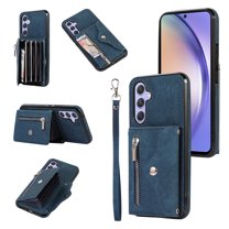 ELEHOLD Crossbody Wallet Case for Samsung Galaxy A14 5G with RFID Card Slots Zipper Pocket Kickstand Function Shockproof Purse Case with Detachable Shoulder Strap,Blue