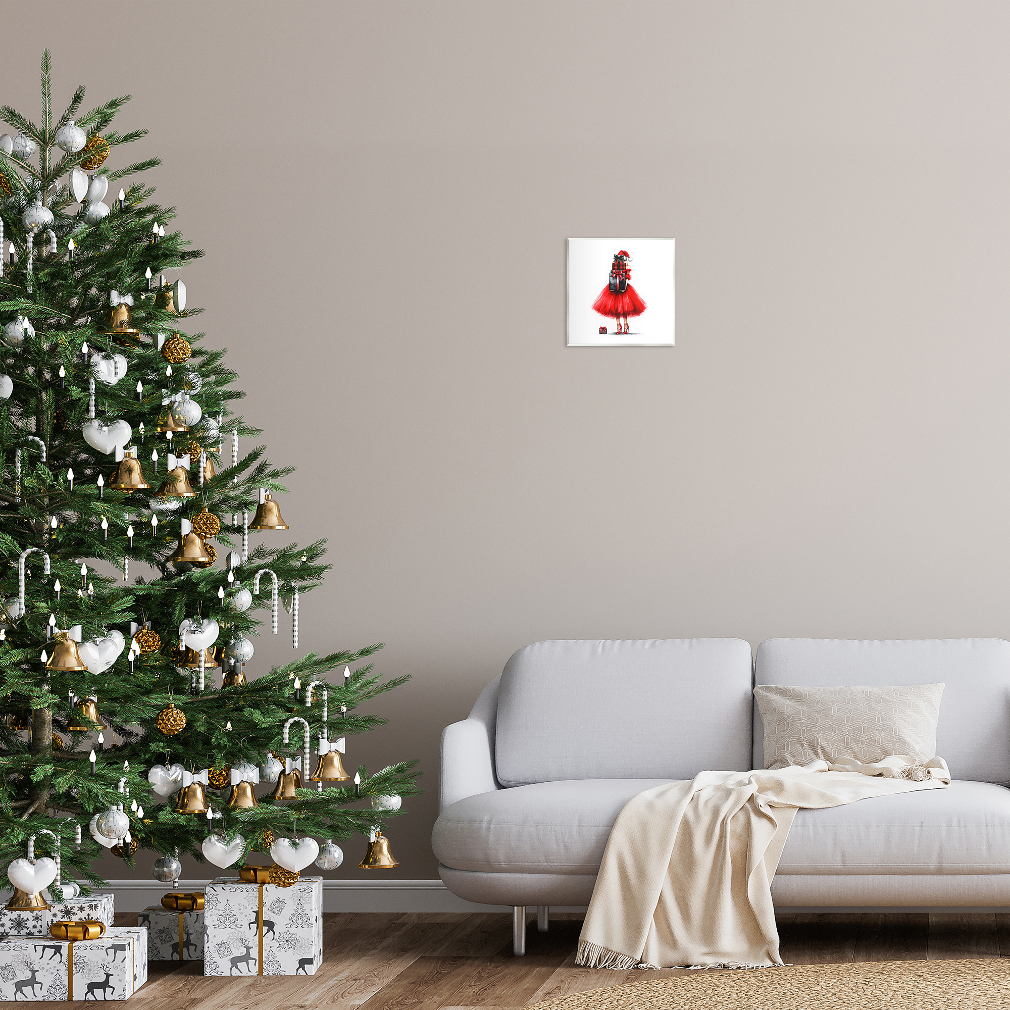 Stupell Industries Chic Christmas Gal Holiday Painting Unframed Art Prints Wall Art, 12 x 12