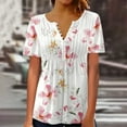 thumbnail image 2 of Jsaierl Womens Tops Plus Size Hide Belly Shirts Summer Pleated Button V Neck T-Shirt Causal Empire Waist A-Line Floral Tunic Tops, 2 of 5