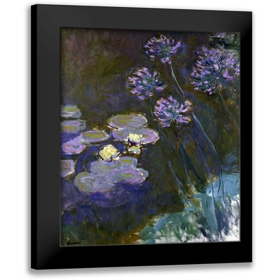 Monet, Claude 12x14 Black Modern Framed Museum Art Print Titled - Water Lilies and Agapanthus