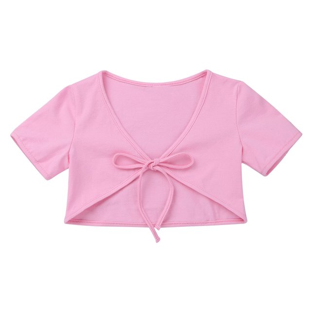 Kids Girls Short Sleeves Solid Cotton Ballet Bolero Top Cropped Shrug Cardigan Dance Practice Wedding Ballet Leotard Wrap Coat140 Gong Bohan LED