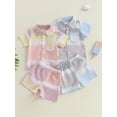 thumbnail image 3 of Toddler Newborn Baby Boys Gentleman Outfits Contrast Striped Collared Short Sleeve Shirts Elastic Waist Shorts 2Pcs Summer Clothes, 3 of 9