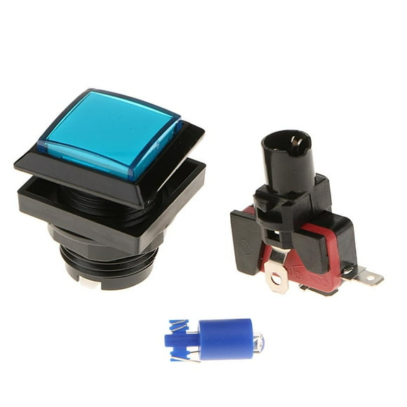 Interruptor de Botón cuadrado de repuesto jinwen con luz LED para máquina de juegos 33 mm azul