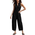 thumbnail image 5 of Cmfcve Wide Leg Jumpsuits for Women Sleeveless Stand Collar Half Button Up Linen Pants Loose Casual Long Overalls with Pockets, 5 of 5