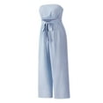 thumbnail image 4 of Aueoeo Jumpsuit for Women, Women's Strapless Tube Top Rompers Casual Off Shoulder Solid Color Belted Wide Leg Jumpsuit with Pockets Straight Pants, 4 of 8