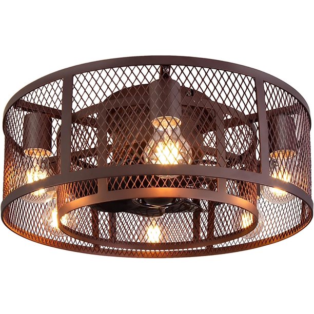 Ohniyou Cage Ventilador De Techo De Perfil Bajo De 21 Pulgadas Con Luz, Control Remoto, Montaje Empotrado, Ventilador De Techo Sin Aspas, Accesorio De Iluminación Para Dormitorio, Sala De Estar, Cocin