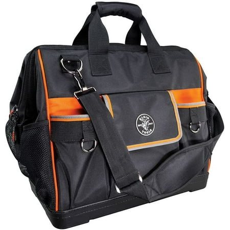 

Klein Tools 55469 Tradesman Pro Wide-Open Tool Bag Made of 1680 Ballistic Weave with Molded Bottom and Detachable Shoulder Strap