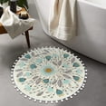 thumbnail image 4 of Small Round Rug 2’ Circle Cute Bath Mat with Pom Poms Fringe Floral Plant Washable Bathroom Rugs Soft Non-Slip Circular Throw Rug Carpet for Shower Sink Powder Room Nursery Bedroom Table, 4 of 6