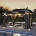 thumbnail image 2 of Aoxun 10'x12' Hardtop Gazebo, Aluminum Frame Canopy with Double Galvanized Steel Roof, Outdoor Metal Pavilion with Netting, and LED Outdoor Waterproof Hanging Lights, 2 of 8