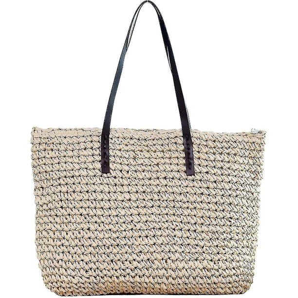 Women Straw Tote Large Beach Handmade Weaving Shoulder Bag Purse Straw Handbag
