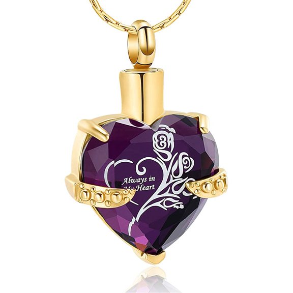 Crystal Heart Shape Cremation Jewelry Memorial Urn Necklace for Ashes, Stainless Steel Ash Holder Pendant Keepsake with Gift Box Charms Accessories for Women